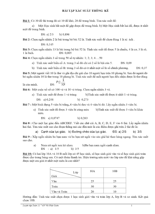 Bài Tập Xác Suất Thống Kê