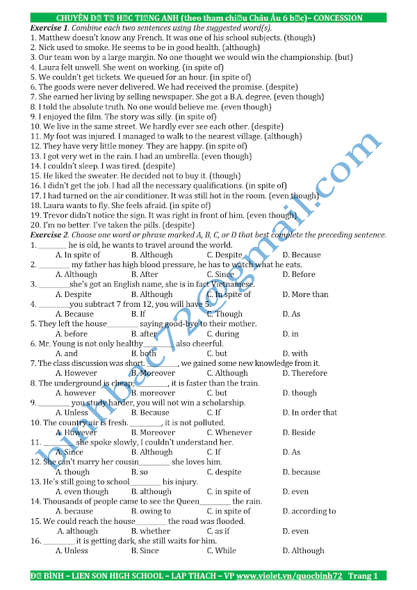 Chuyên đề tự học môn Tiếng Anh Concession