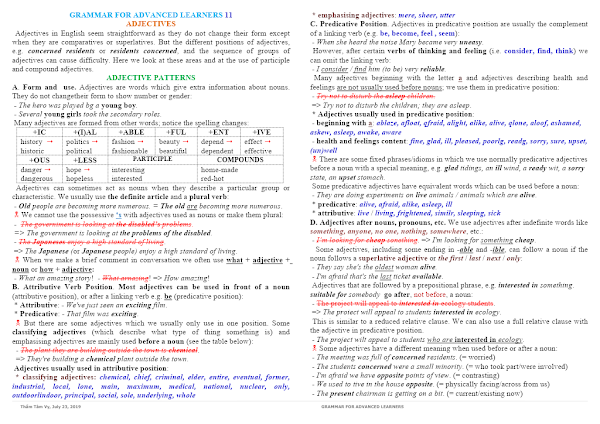 GRAMMAR FOR ADVANCED LEARNERS - ADJECTIVES